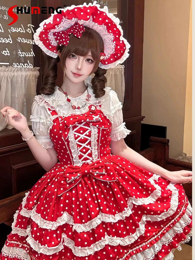 Original Loli Lo Doll Red Plaid Dress Summer Japanese Girls Sweet Cute Polka Dot Print Lolita Sling Dress Jsk Short Sleeve Shirt
Original Loli Lo Doll Red Plaid Dress Summer Japanese Girls Sweet Cute Polka Dot Print Lolita Sling Dress Jsk Short Sleeve Shirt