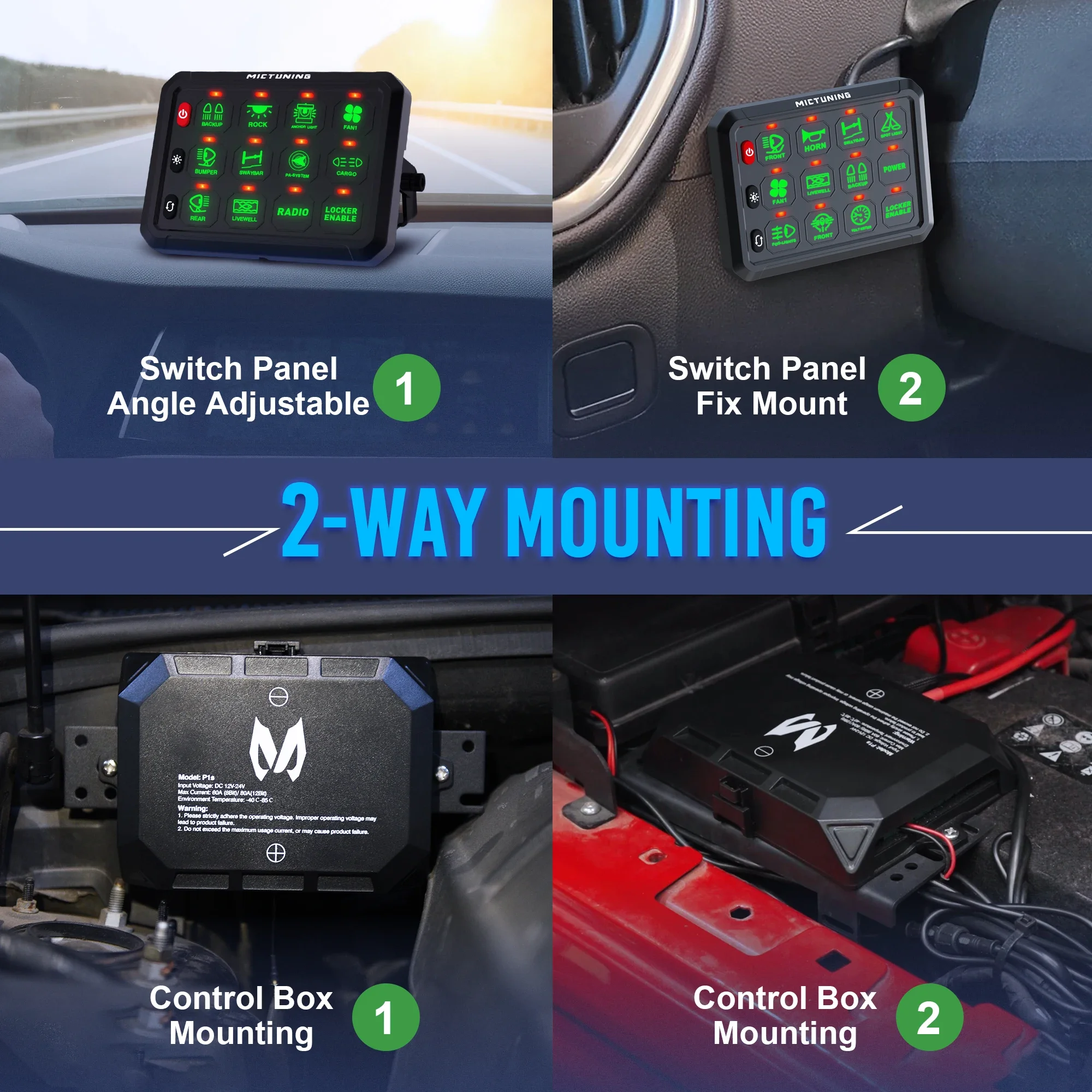 MICTUNING Green 8/12 Gang Switch Panel P1S G08X High Power Multifunction Pulse/Strobe/Momentary/Toggle Switch Panel
MICTUNING Green 8/12 Gang Switch Panel P1S G08X High Power Multifunction Pulse/Strobe/Momentary/Toggle Switch Panel