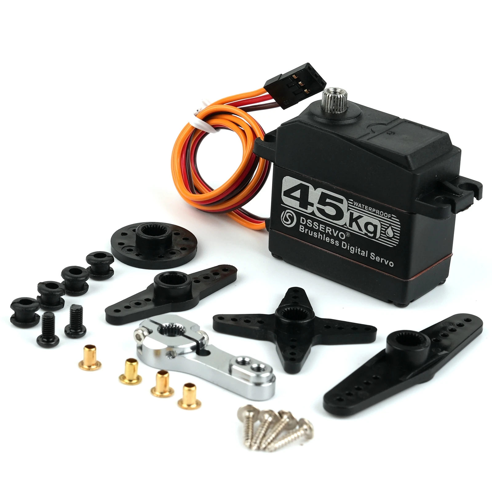 BLS3245MG 45KG High Torque Brushless Servo IP67 Waterproof Metal Gear Digital Servo 25T Steering Arm for 1:8 1:10 RC Car Truck
BLS3245MG 45KG High Torque Brushless Servo IP67 Waterproof Metal Gear Digital Servo 25T Steering Arm for 1:8 1:10 RC Car Truck