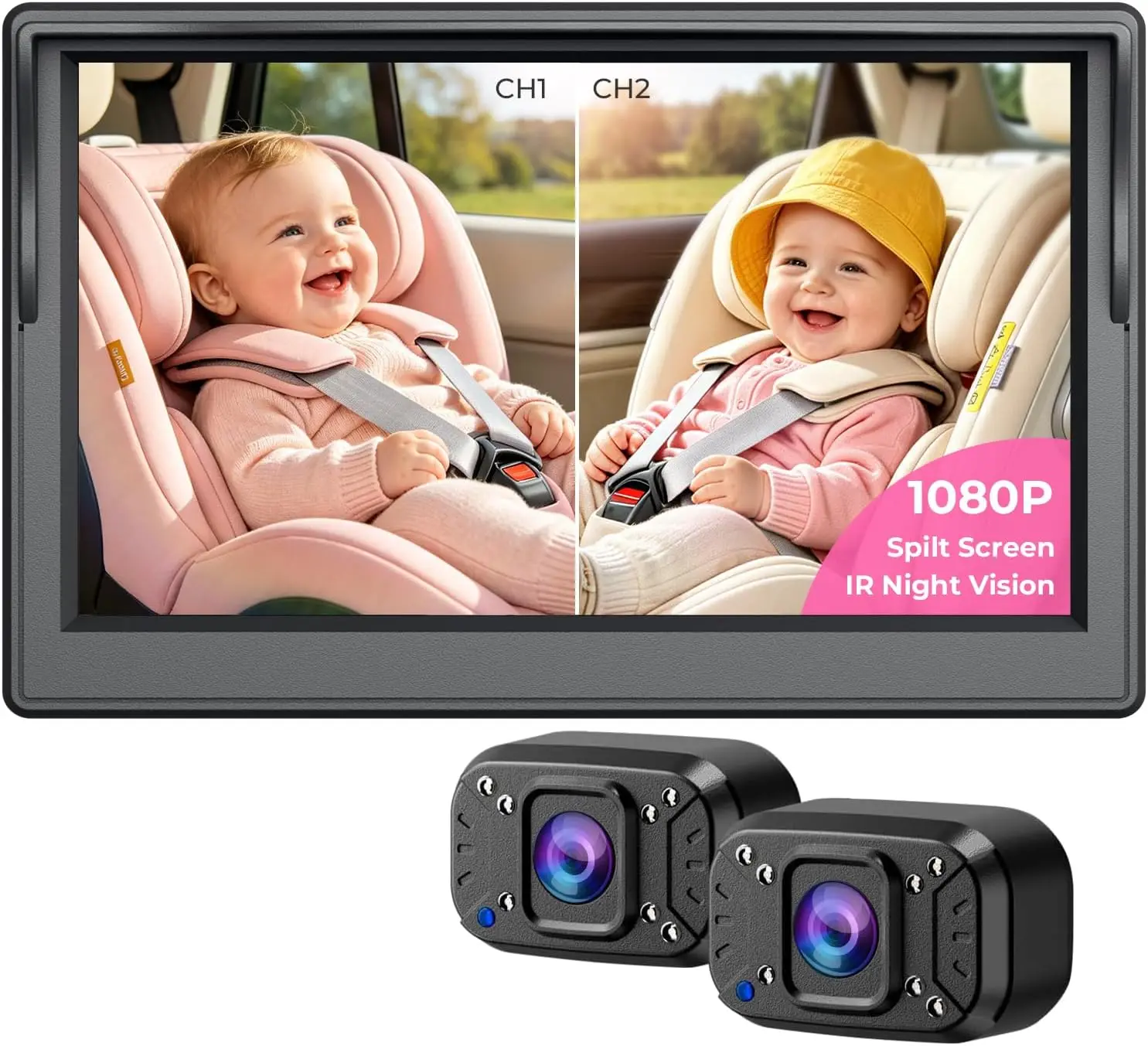 Dual Baby Car Camera for 2 Kids 1080P HD Night Vision 360° Rotation Wide View Rear Facing Backseat Monitor for Cars SUVs Trucks
Dual Baby Car Camera for 2 Kids 1080P HD Night Vision 360° Rotation Wide View Rear Facing Backseat Monitor for Cars SUVs Trucks