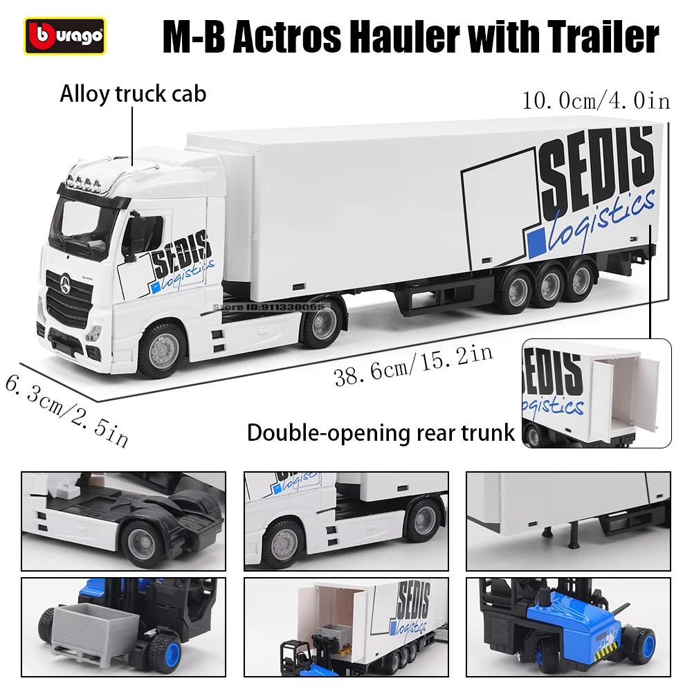 Bburago 1:43 M-B Actros Hauler with Trailer Transport container truck front alloy luxury sedan die-casting car model toy
Bburago 1:43 M-B Actros Hauler with Trailer Transport container truck front alloy luxury sedan die-casting car model toy