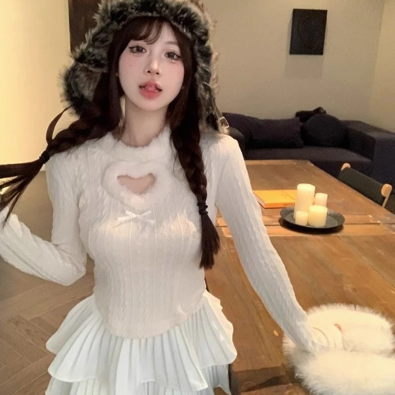 Вязаная футболка с милым сердечком и бантом, женская осенне-зимняя утолщенная теплая плюшевая лоскутная футболка Y2k, эстетические футболки с длинными рукавами
Вязаная футболка с милым сердечком и бантом, женская осенне-зимняя утолщенная теплая плюшевая лоскутная футболка Y2k, эстетические футболки с длинными рукавами