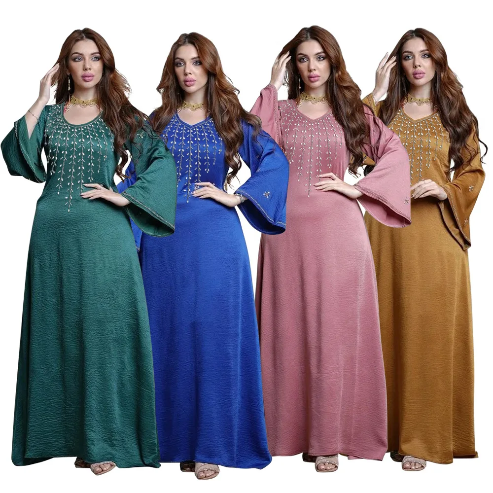 Diamsond Women Dubai Abaya Flare Sleeves V Neck Muslim Caftan Middle East Evening Dresses Eid Party Ramadan Elegant Vestidos
Diamsond Women Dubai Abaya Flare Sleeves V Neck Muslim Caftan Middle East Evening Dresses Eid Party Ramadan Elegant Vestidos