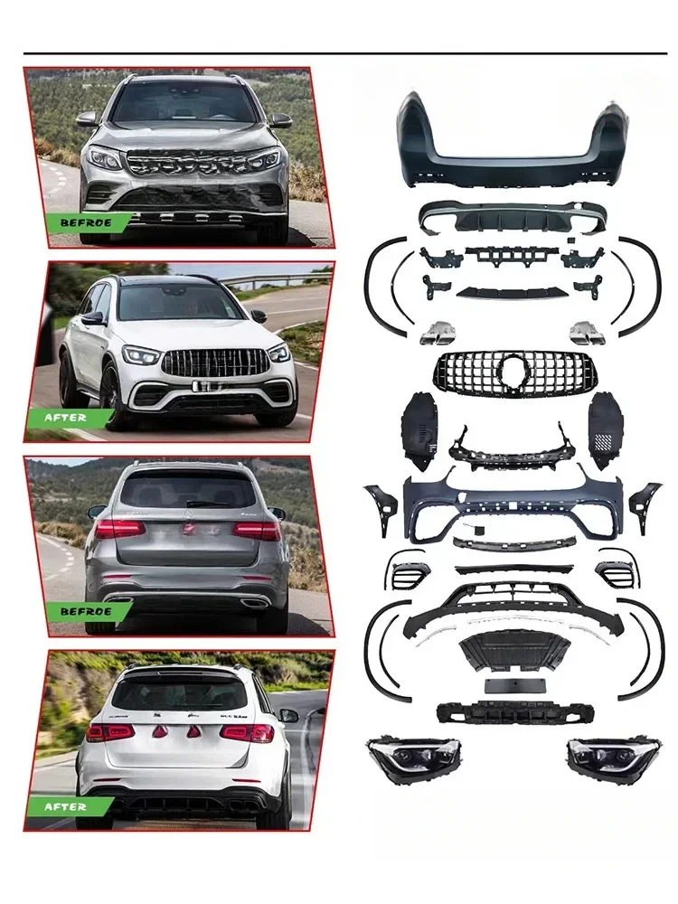 High Quality Front & Rear Bumper Body Kit With Radiator Grille & Side Skirts For GLC 2016-2022 Modified To GLC63S
High Quality Front & Rear Bumper Body Kit With Radiator Grille & Side Skirts For GLC 2016-2022 Modified To GLC63S