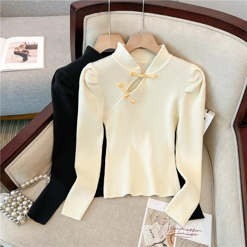 Chinese Bow Stand-up Collar Full Knitted Sweater for Women Elegant Pullovers Slim Korean Sweaters High Street Spring Autumn New
Chinese Bow Stand-up Collar Full Knitted Sweater for Women Elegant Pullovers Slim Korean Sweaters High Street Spring Autumn New