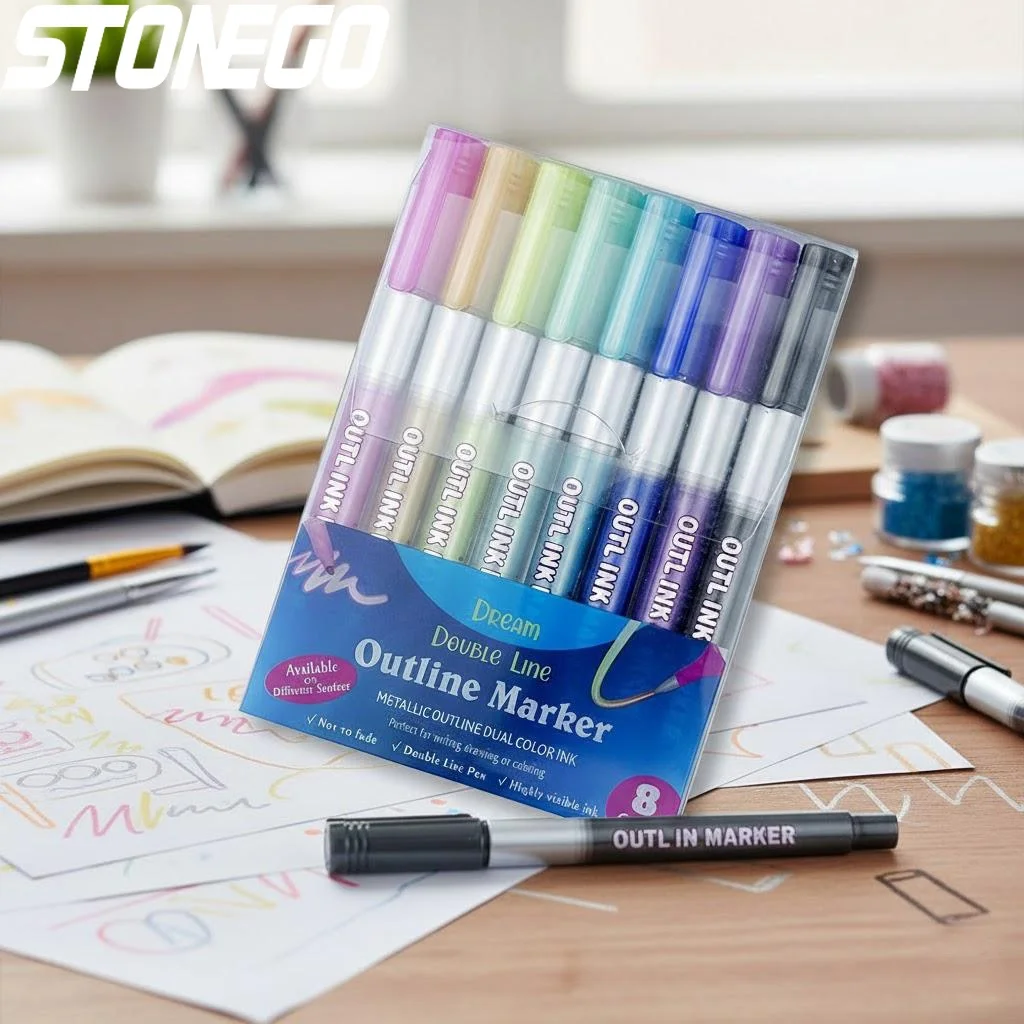 8Pcs Metallic Double Line Art Markers Set Stationery Art Drawing Calligraphy Lettering Scrapbooking
8Pcs Metallic Double Line Art Markers Set Stationery Art Drawing Calligraphy Lettering Scrapbooking