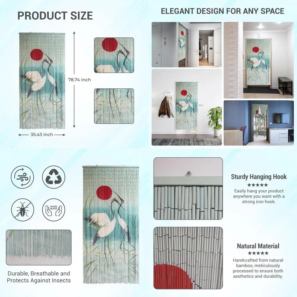 Decorative Bamboo Beaded Curtain with Red Sun, Natural Vietnamese Craft, Indoor Divider, Easy Clean, 35.43x78.74 Inches
Decorative Bamboo Beaded Curtain with Red Sun, Natural Vietnamese Craft, Indoor Divider, Easy Clean, 35.43x78.74 Inches