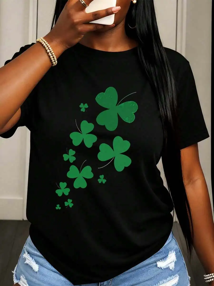 Womens Round Neck Short Sleeve Shamrock Clover Print Cotton Casual T-Shirt For St Patricks Day
Womens Round Neck Short Sleeve Shamrock Clover Print Cotton Casual T-Shirt For St Patricks Day