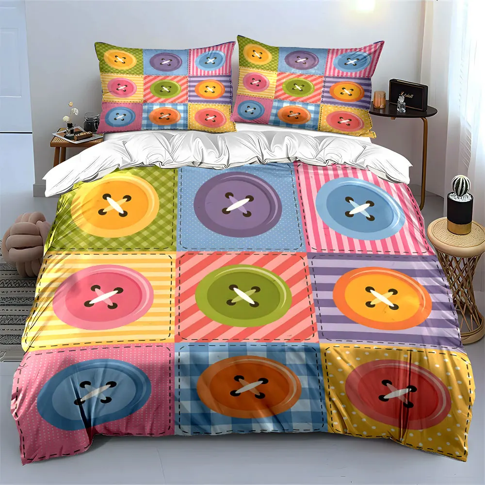 Colorful Button-Themed Textile Design kid's and adults' bedroom decor, Exquisite three-piece bedding set gift
Colorful Button-Themed Textile Design kid's and adults' bedroom decor, Exquisite three-piece bedding set gift