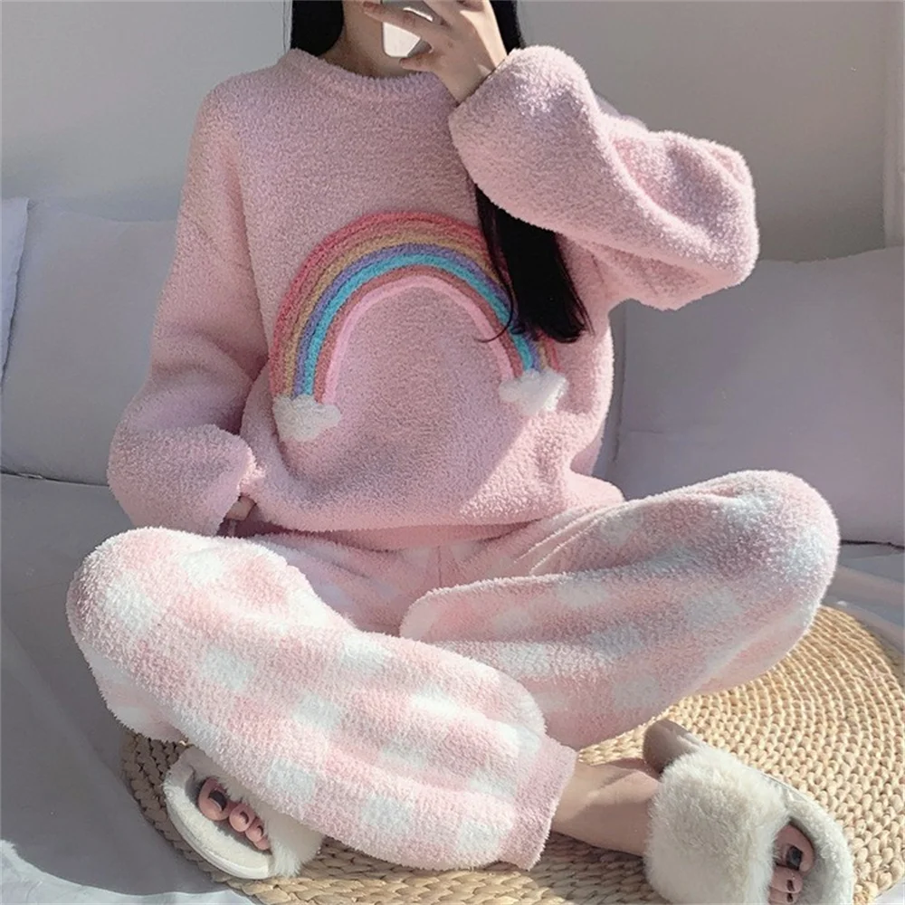 Sarebon-Two-Piece Knitted Pajamas Set for Women, Long Sleeve Pullover, Plaid Pants, Rainbow Pajamas, Home Clothes, 3 Colors, Aut
Sarebon-Two-Piece Knitted Pajamas Set for Women, Long Sleeve Pullover, Plaid Pants, Rainbow Pajamas, Home Clothes, 3 Colors, Aut