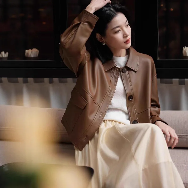 Новое весенне-осеннее пальто из натуральной кожи для женщин, повседневное короткое пальто
Новое весенне-осеннее пальто из натуральной кожи для женщин, повседневное короткое пальто