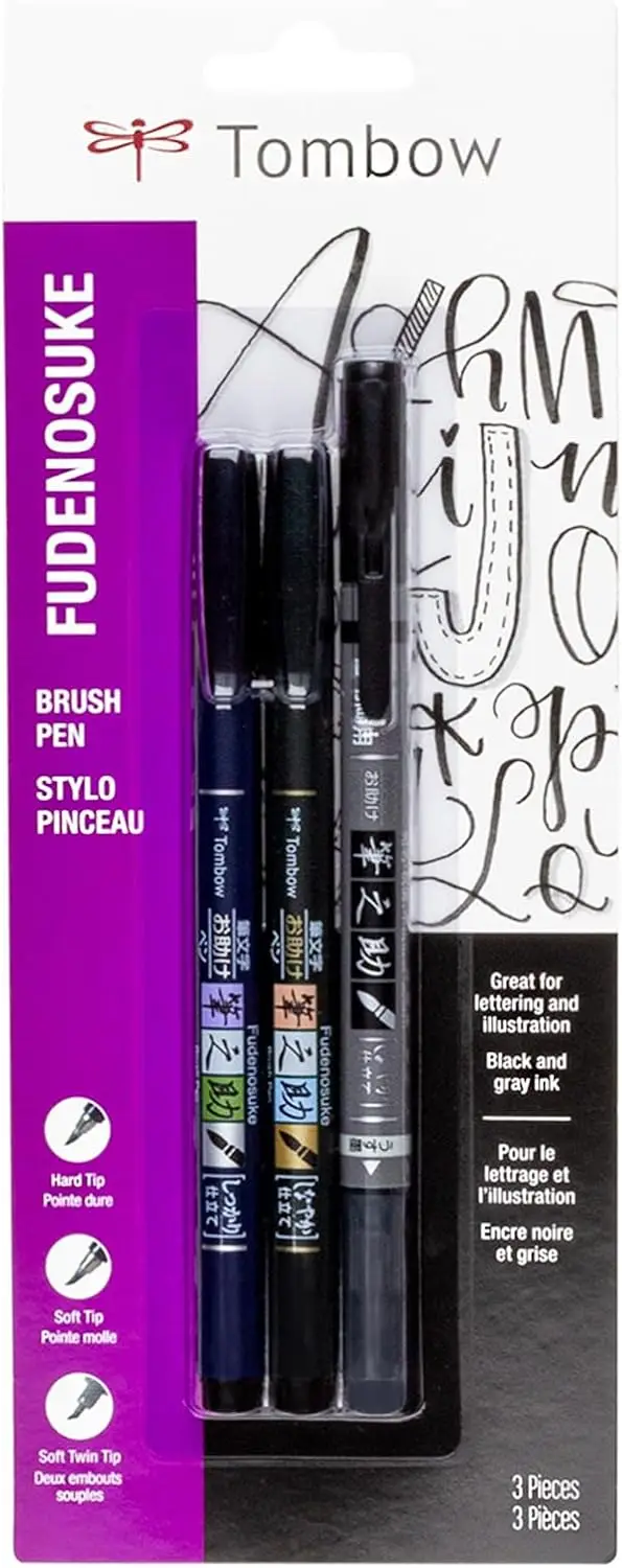 3-Pack Brush Pens for Calligraphy and Art: Soft, Hard, Twin Tip Markers
3-Pack Brush Pens for Calligraphy and Art: Soft, Hard, Twin Tip Markers