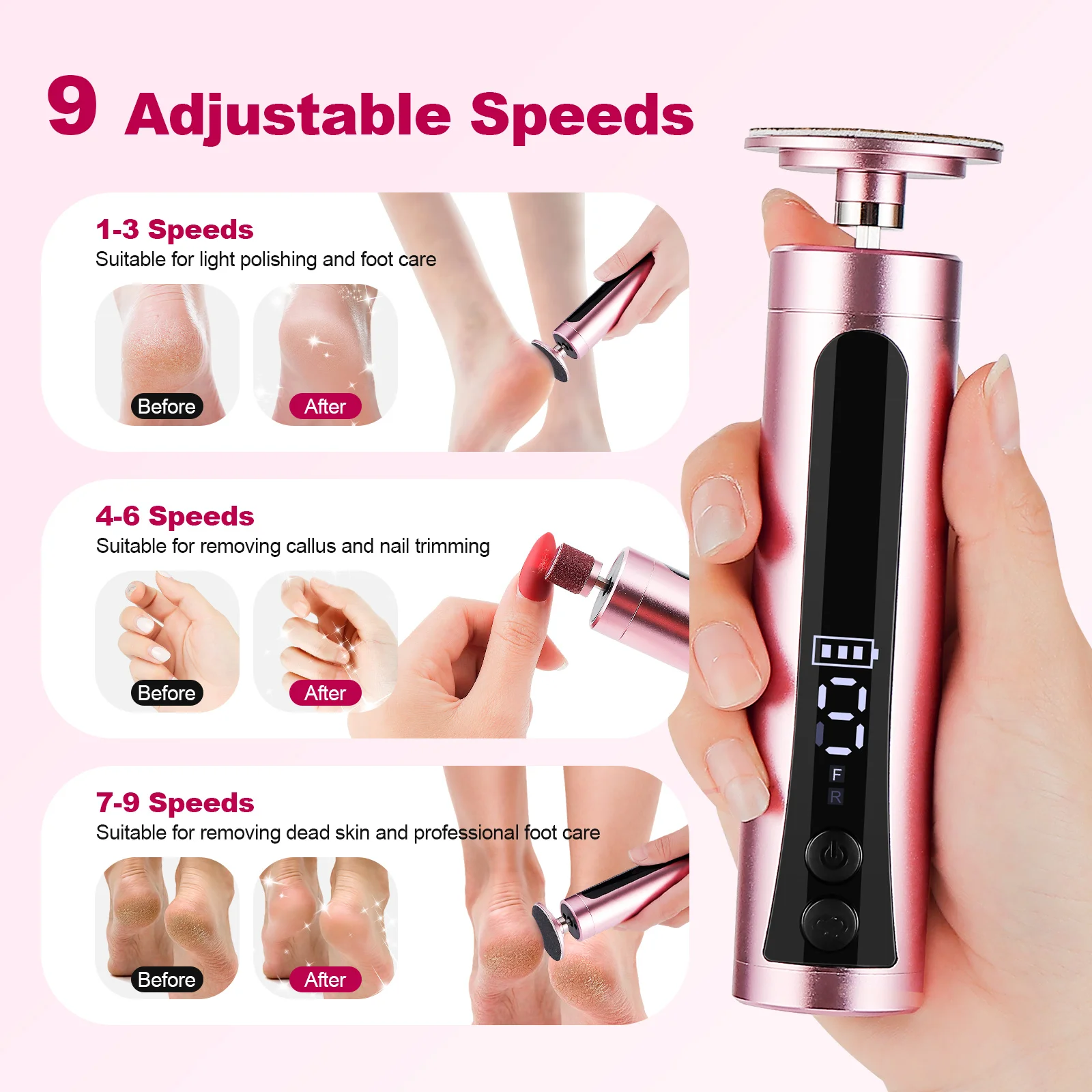 2-in-1 Foot Beautifier Rechargeable Wireless 11000PRM Powerful Nail File 9 Gears Adjustment Remove Dead Skin Calluses Electric Eliminator Pedicure Tools Heel Care Foot Grinder
2-in-1 Foot Beautifier Rechargeable Wireless 11000PRM Powerful Nail File 9 Gears Adjustment Remove Dead Skin Calluses Electric Eliminator Pedicure Tools Heel Care Foot Grinder