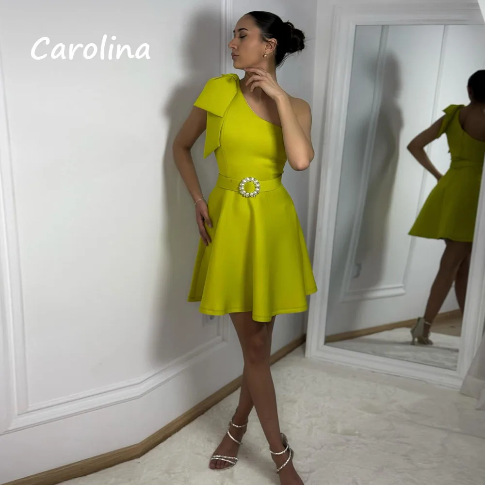 Carolina Customized Short Crepe Party Dress Bow One Shoulder Prom Dress Knee-Length Wedding Dress 2025 Mini A-Line Evening Dress
Carolina Customized Short Crepe Party Dress Bow One Shoulder Prom Dress Knee-Length Wedding Dress 2025 Mini A-Line Evening Dress