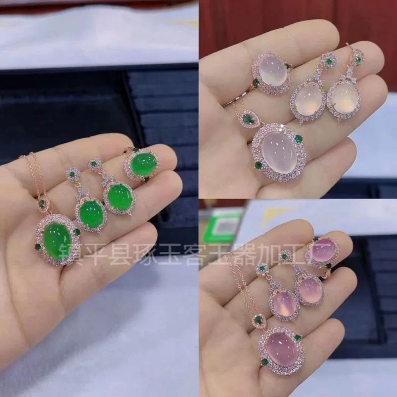 925 Silver Rose Gold Inlaid Natural Chalcedony Women'S Neclace Bracelet Ring Three-Piece Jewelry Set
925 Silver Rose Gold Inlaid Natural Chalcedony Women'S Neclace Bracelet Ring Three-Piece Jewelry Set