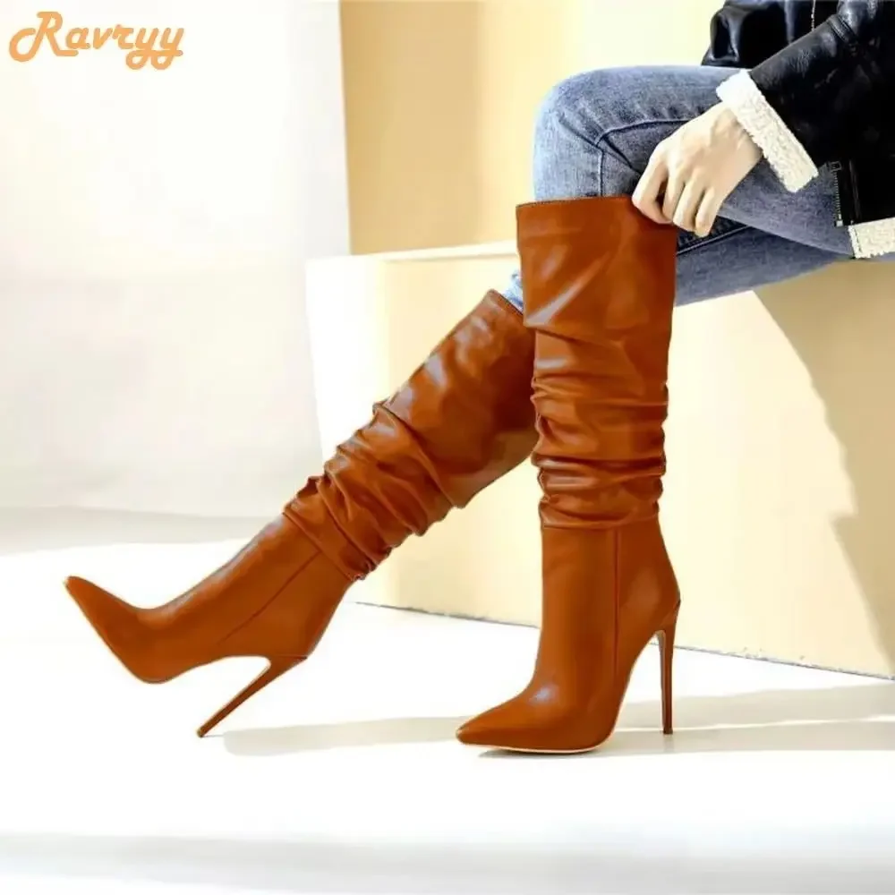 Brown Pleated Women Knee High Boots Genuine Leather Pointed Toe Fashion Long Boots Stiletto Heel Women Plus Size 46 Sexy Boots
Brown Pleated Women Knee High Boots Genuine Leather Pointed Toe Fashion Long Boots Stiletto Heel Women Plus Size 46 Sexy Boots