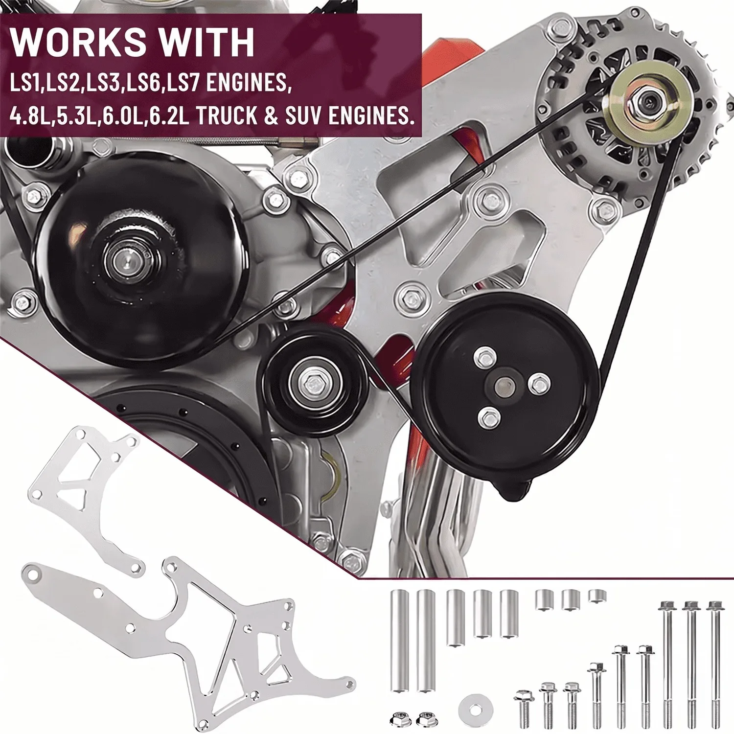 LS Serpentine Alternator Bracket Power Steering Pump Swap Conversion For Chevy LS1 LS2 LS3 LS6 LS7 4.8L 5.3L 6.0L 6.2L Truck SUV
LS Serpentine Alternator Bracket Power Steering Pump Swap Conversion For Chevy LS1 LS2 LS3 LS6 LS7 4.8L 5.3L 6.0L 6.2L Truck SUV