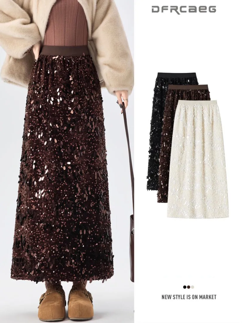 Autumn Winter Sparkling Sequined Long Skirt Woman High Waisted Casual Sexy Split Mid-Length Straight Midi Skirt Lady
Autumn Winter Sparkling Sequined Long Skirt Woman High Waisted Casual Sexy Split Mid-Length Straight Midi Skirt Lady