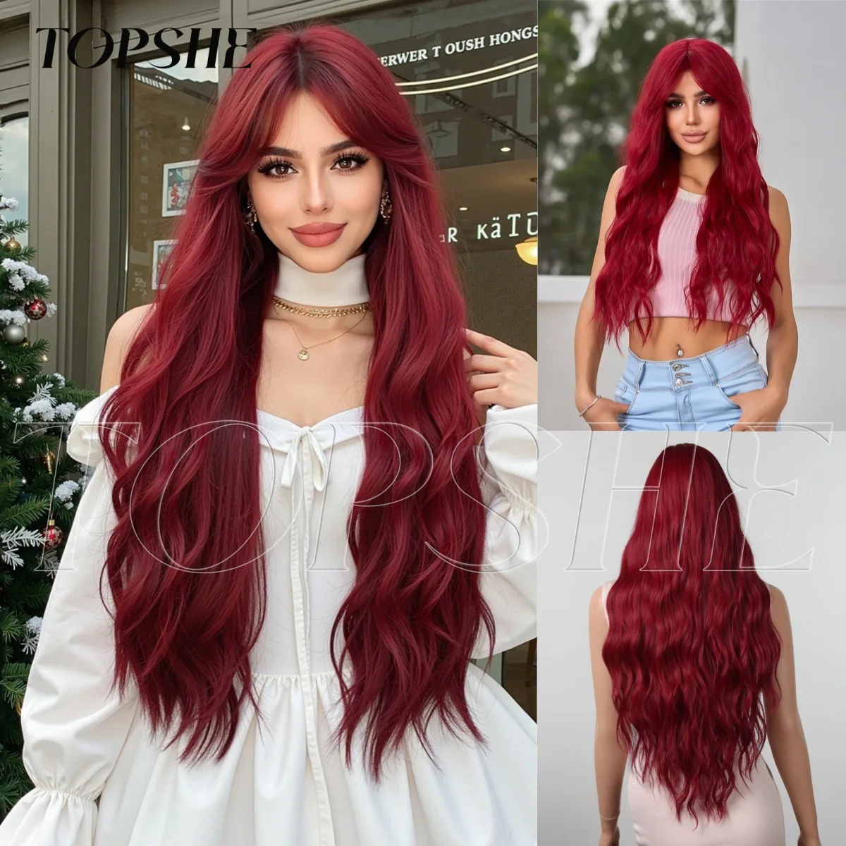 Natural Burgundy Red Long Loose Wave Wigs Middle Part Curtain Bangs Heat Resistant Synthetic Hair Wig for Women Street Shooting
Natural Burgundy Red Long Loose Wave Wigs Middle Part Curtain Bangs Heat Resistant Synthetic Hair Wig for Women Street Shooting