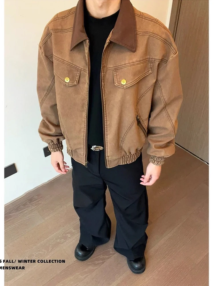 Retro Waed PU Leather Jaet ort Sle Men Women Coat Heavy ape Cleanfit Workwear Outerwear Vintage American Sle
Retro Waed PU Leather Jaet ort Sle Men Women Coat Heavy ape Cleanfit Workwear Outerwear Vintage American Sle