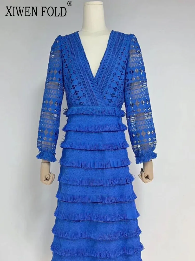 XIWEN V-neck Patchwork Tassel Hollow Out Solid Color High Waist A-line Women's Dress 2024 Autumn Winter New XF3096
XIWEN V-neck Patchwork Tassel Hollow Out Solid Color High Waist A-line Women's Dress 2024 Autumn Winter New XF3096