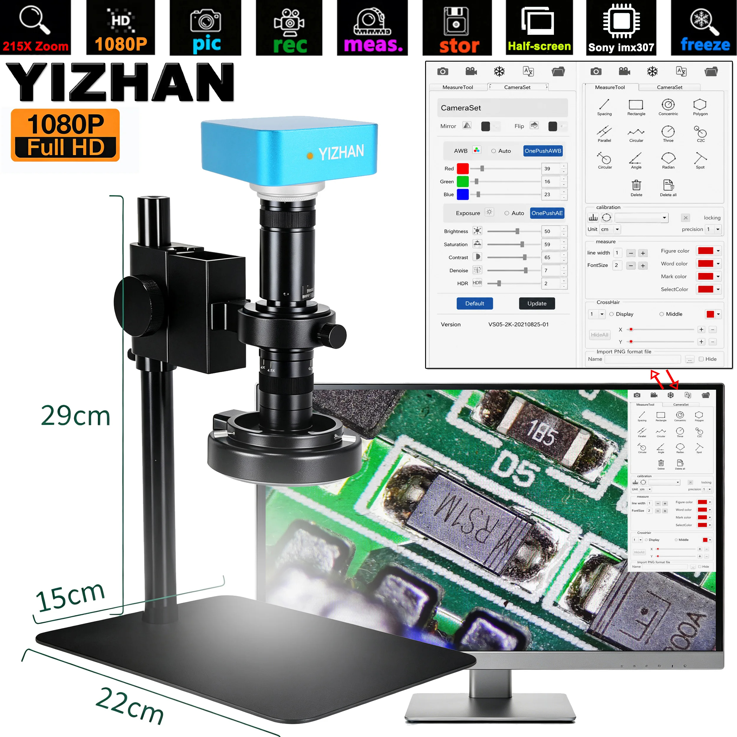 YIZHAN HD Digital Microscope For PCB Soldering&Inspection, HDMI Measurement Microscope For Monitor/Projector, Built-in Software
YIZHAN HD Digital Microscope For PCB Soldering&Inspection, HDMI Measurement Microscope For Monitor/Projector, Built-in Software