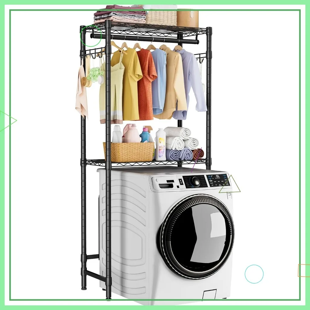 Adjustable 2-Tier Laundry Shelving with Hanger Rod & Hooks, Space-Saving Storage for Washer and Dryer, Black
Adjustable 2-Tier Laundry Shelving with Hanger Rod & Hooks, Space-Saving Storage for Washer and Dryer, Black
