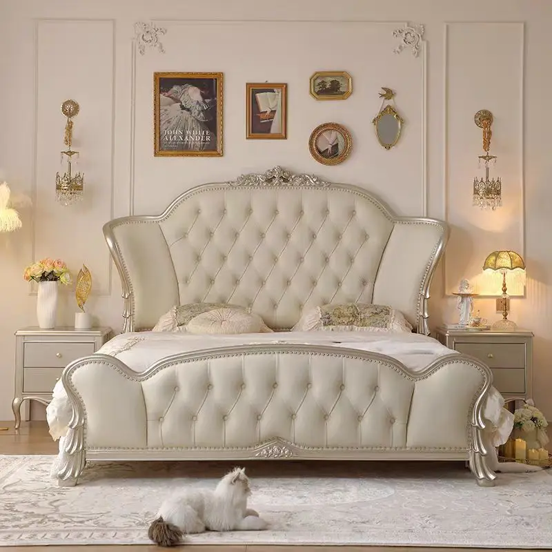 European Style 1.8-meter Double Bed High-End Master Bedroom Up-Holstered American Style Leather Bed Solid Wood Wedding Bed Frame
European Style 1.8-meter Double Bed High-End Master Bedroom Up-Holstered American Style Leather Bed Solid Wood Wedding Bed Frame
