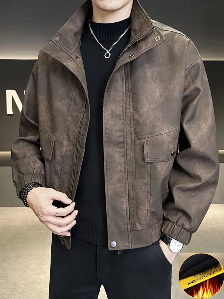 Retro Men's Fleece Lined Leather Jacket 2025 Autumn Winter Style Desert Motorcycle Casual Top Warmth Provided by PU Material
Retro Men's Fleece Lined Leather Jacket 2025 Autumn Winter Style Desert Motorcycle Casual Top Warmth Provided by PU Material