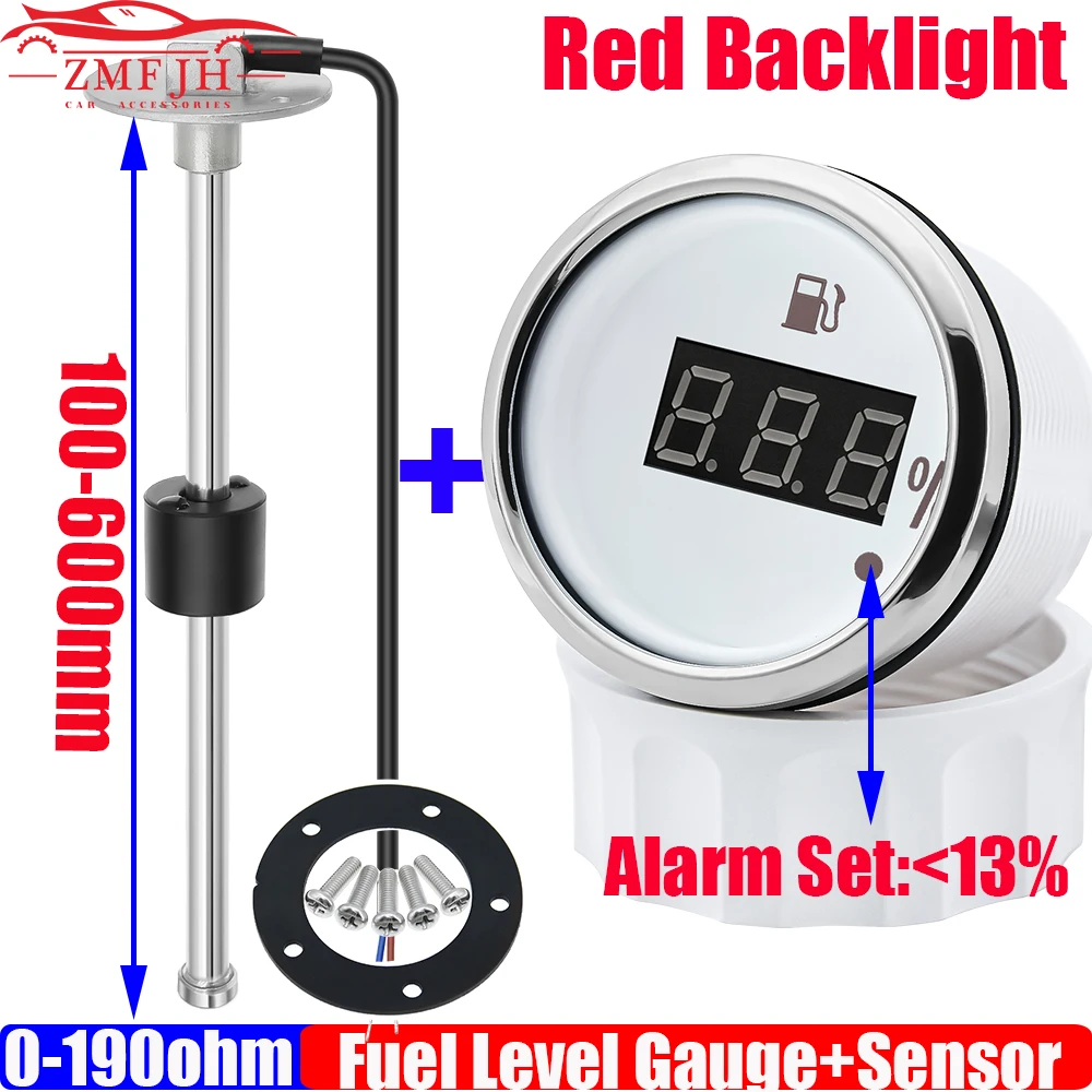 52mm Auto Digital Fuel Level Gauge 0-190 Ohm Range with Alarm Red Light Marine Oil Tank Indicator Meter 100-600mm Sensor Custom
52mm Auto Digital Fuel Level Gauge 0-190 Ohm Range with Alarm Red Light Marine Oil Tank Indicator Meter 100-600mm Sensor Custom