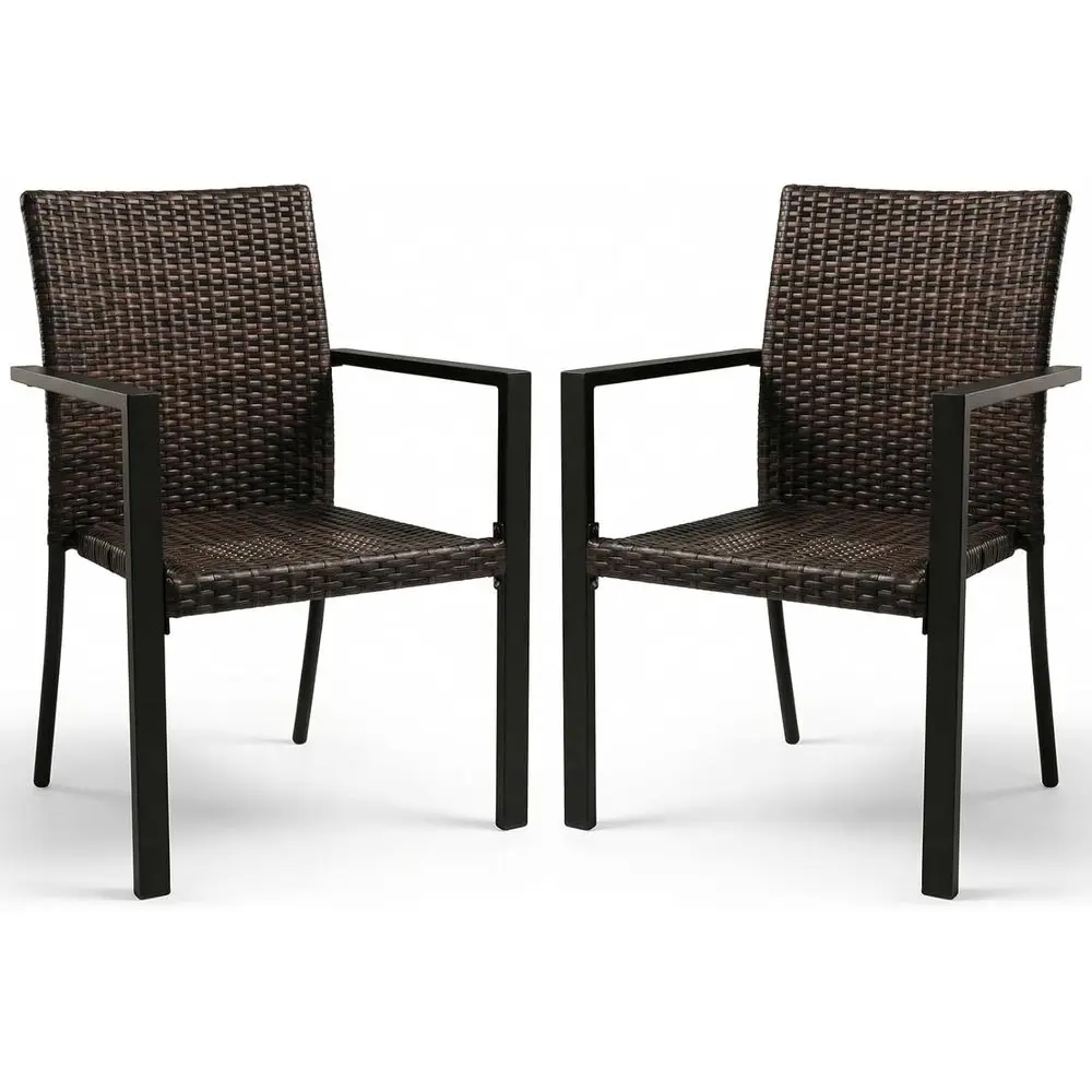 Stackable 2-Piece Patio Wicker Dining Chairs with Armrests, Weather-Resistant for Outdoor Spaces
Stackable 2-Piece Patio Wicker Dining Chairs with Armrests, Weather-Resistant for Outdoor Spaces