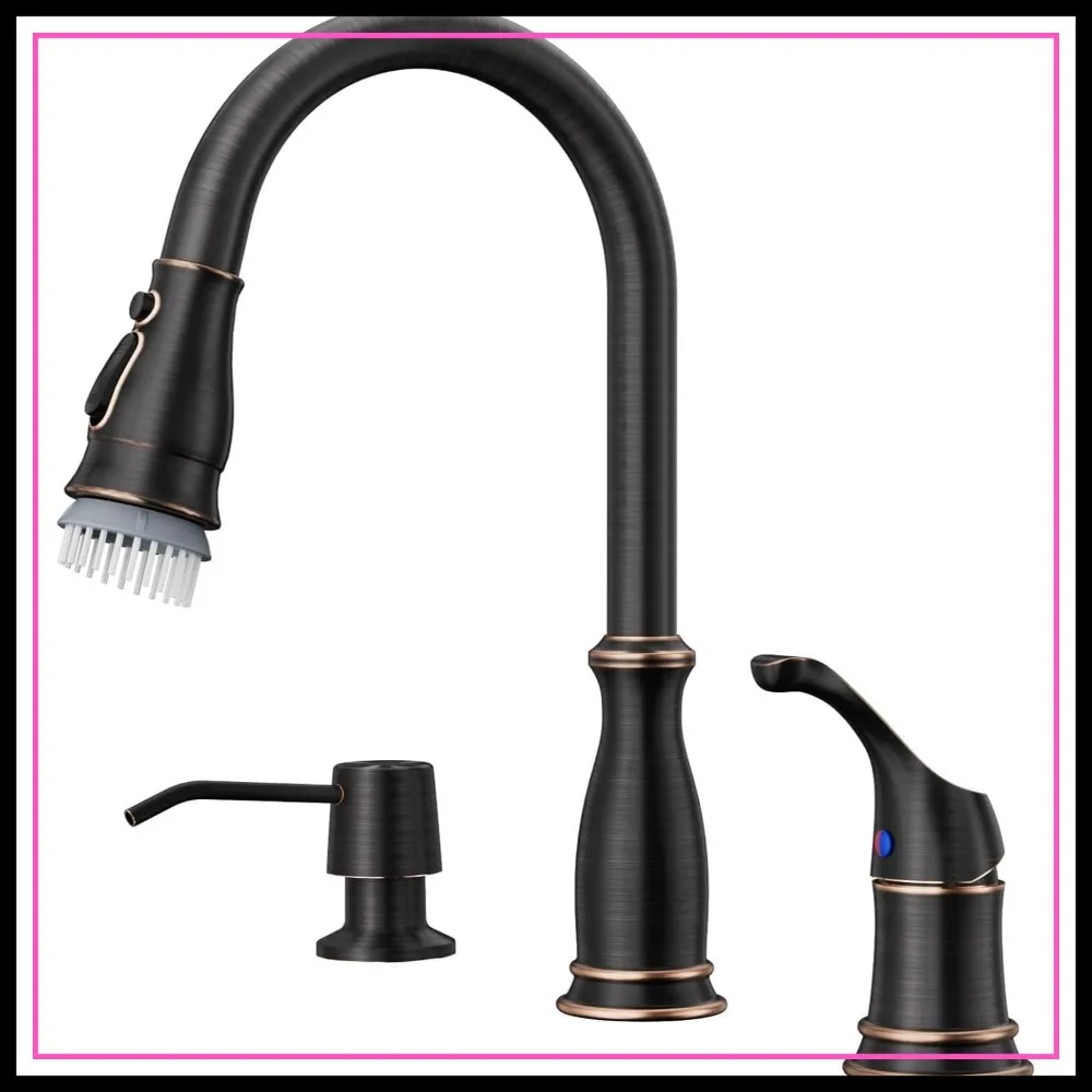 3 Hole Kitchen Faucet with Pull Down Sprayer, Oil Rubbed Bronze, 3 Modes, Soap Dispenser & Separate Handle, Stainless Steel
3 Hole Kitchen Faucet with Pull Down Sprayer, Oil Rubbed Bronze, 3 Modes, Soap Dispenser & Separate Handle, Stainless Steel