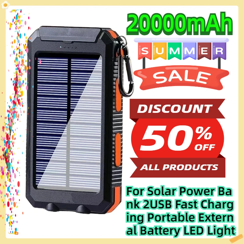 For 20000mAh Solar Power Bank 2USB Fast Charging Portable External Battery LED Light
For 20000mAh Solar Power Bank 2USB Fast Charging Portable External Battery LED Light