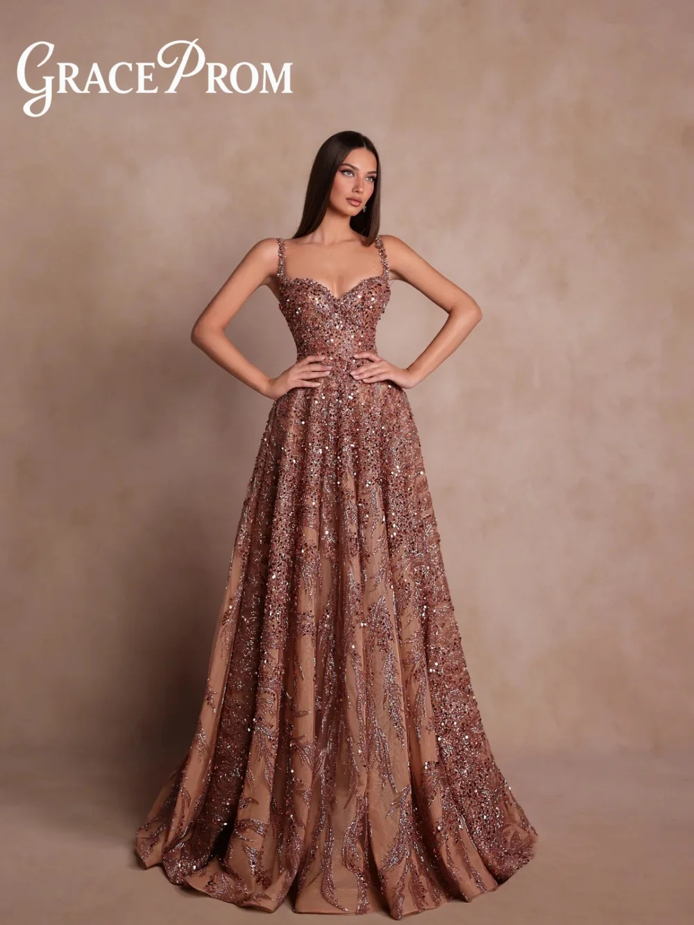 GraceProm Champagne Sequin A Line Prom Dress 2026 Spaghetti Strap Sweetheart Glitter Tulle Floor Length Formal Gown فساتين سهرة
GraceProm Champagne Sequin A Line Prom Dress 2026 Spaghetti Strap Sweetheart Glitter Tulle Floor Length Formal Gown فساتين سهرة