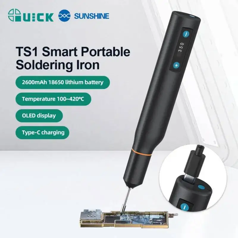 Паяльник QUICK TS1 с OLED-дисплеем, зарядка Type-C, диапазон температур 100-420°C, USB-дисплей, инструмент для стабильного поддержания температуры
Паяльник QUICK TS1 с OLED-дисплеем, зарядка Type-C, диапазон температур 100-420°C, USB-дисплей, инструмент для стабильного поддержания температуры