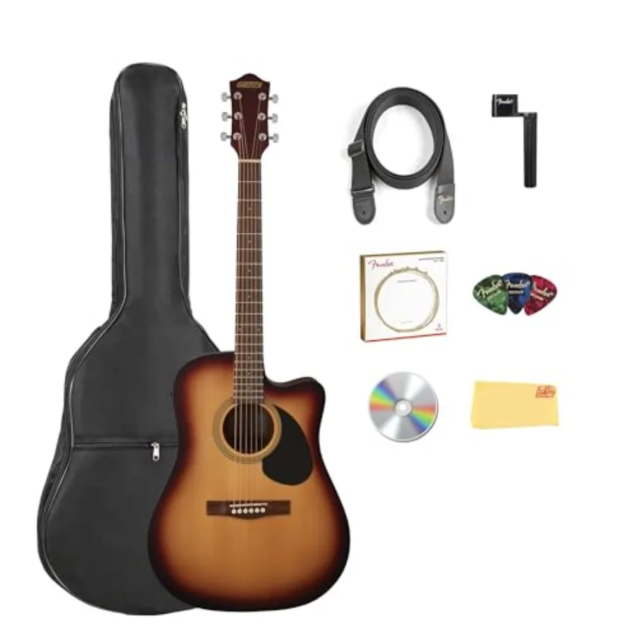 Dreadnought cutaway acoustic-electric guitar for live performance and studio use, mahogany body with sunburst finish, built-in
Dreadnought cutaway acoustic-electric guitar for live performance and studio use, mahogany body with sunburst finish, built-in