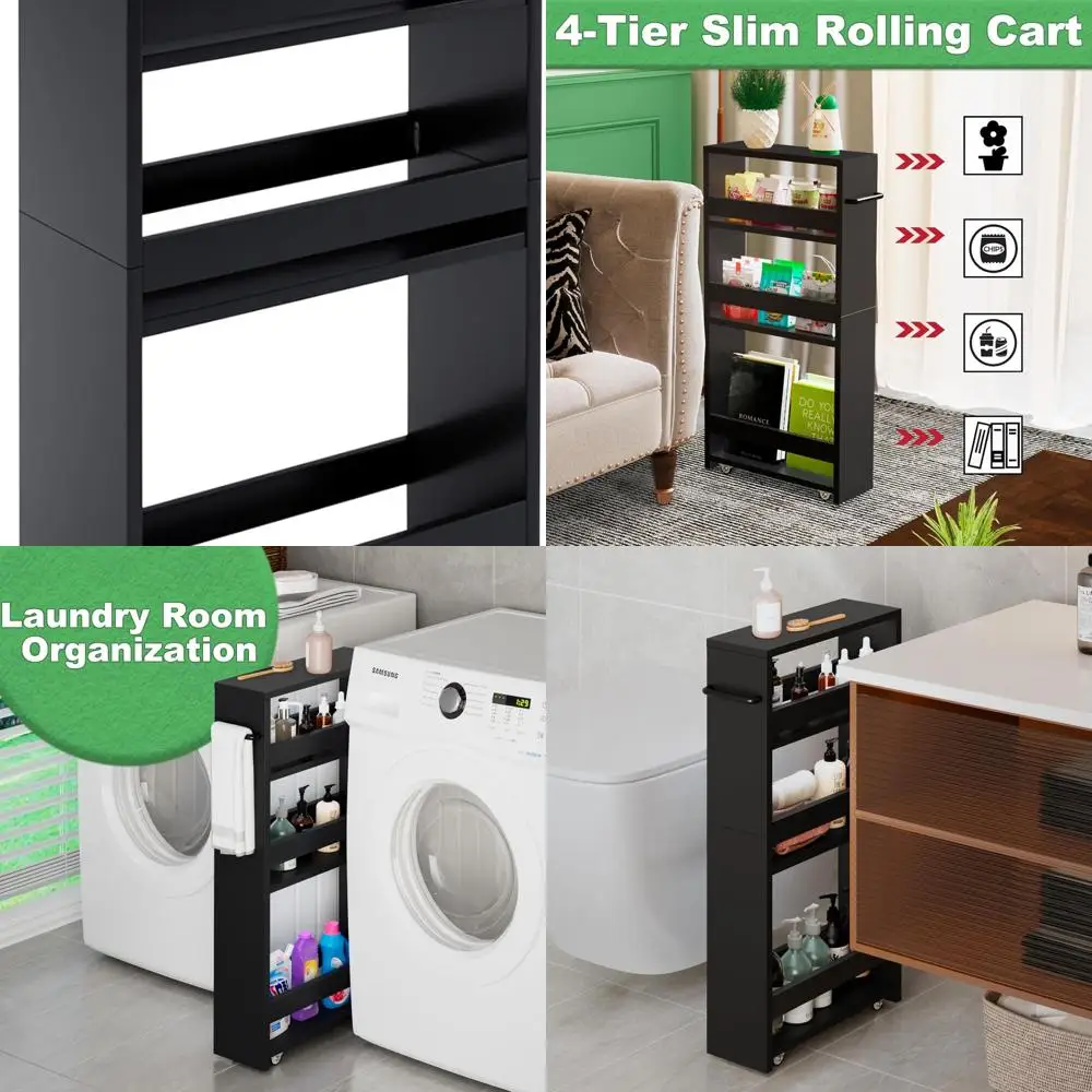 4-х уровневая кухонная тележка на колесиках, универсальная тележка для хранения белья и помещений в ванной комнате, черная
4-х уровневая кухонная тележка на колесиках, универсальная тележка для хранения белья и помещений в ванной комнате, черная