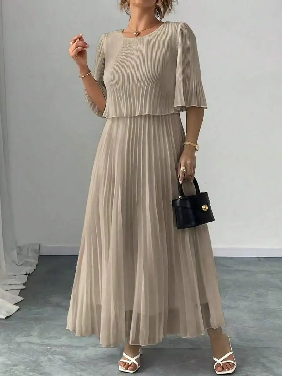 Elegant Solid Color Round Neck Batwing Sleeve Chiffon Pleated Maxi Dress Summer
Elegant Solid Color Round Neck Batwing Sleeve Chiffon Pleated Maxi Dress Summer