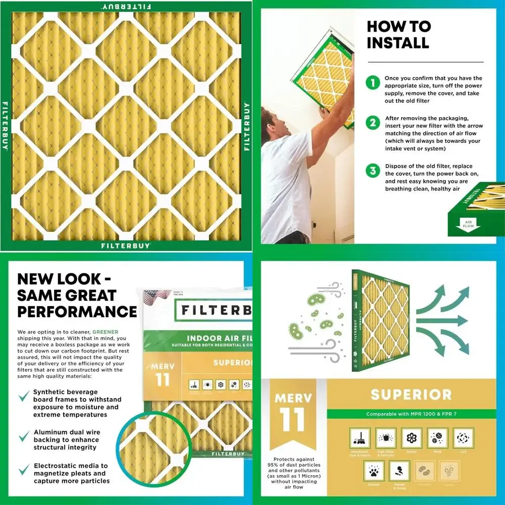 4-Pack MERV 11 Air Filters, Superior Pet & Allergy Protection, Pleated HVAC AC Furnace Replacement (Actual Size: 20.88 x 20.88 x
4-Pack MERV 11 Air Filters, Superior Pet & Allergy Protection, Pleated HVAC AC Furnace Replacement (Actual Size: 20.88 x 20.88 x