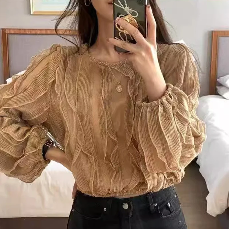 Ele round Ne Hollow out Bubble Sve Lace irt Women's Loose Fit Chic Spring Faion Tassel Detailing Special irt
Ele round Ne Hollow out Bubble Sve Lace irt Women's Loose Fit Chic Spring Faion Tassel Detailing Special irt