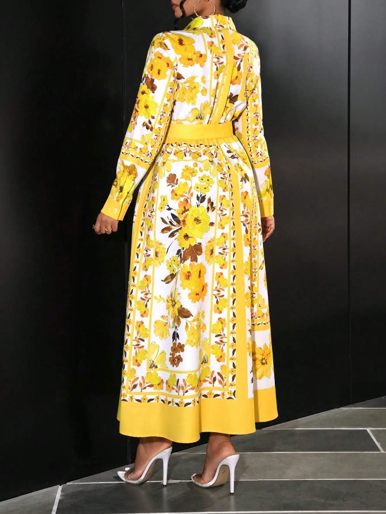 Elegant Retro Floral Print Long Sleeve Shirt Dress With Belt Yellow Women Maxi Dress
Elegant Retro Floral Print Long Sleeve Shirt Dress With Belt Yellow Women Maxi Dress