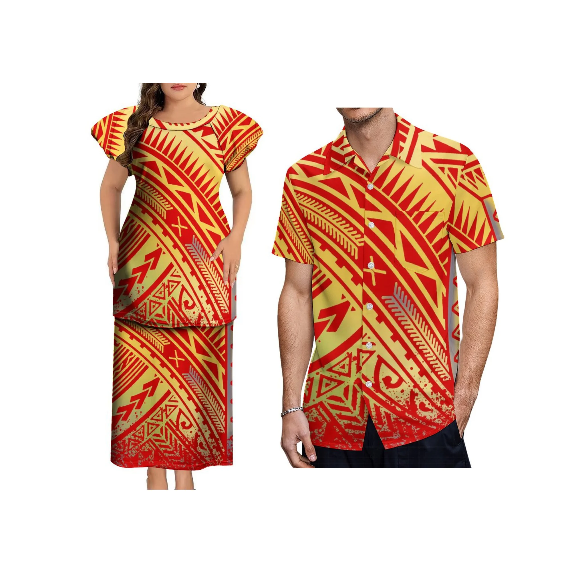 New Style Puff Sleeve Samoan Puletasi Crew Neck Tongan Custom Logo Polynesian 2pcs Women Set Dress
New Style Puff Sleeve Samoan Puletasi Crew Neck Tongan Custom Logo Polynesian 2pcs Women Set Dress
