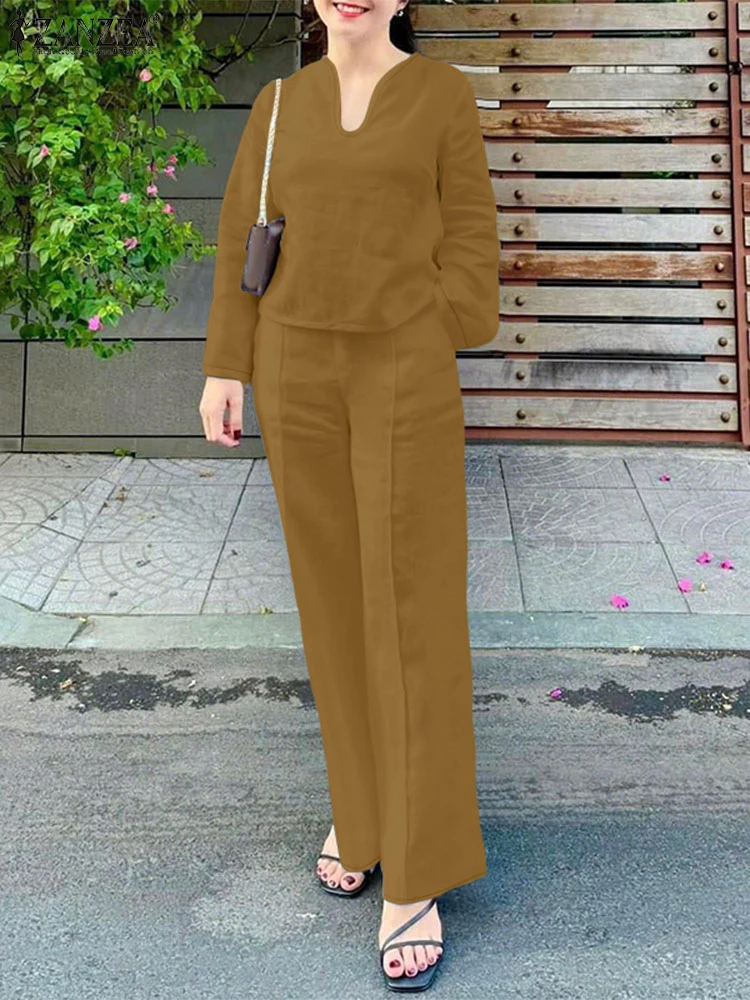 ZANZEA Day Wear Casual Two Piece Outfits Commute Fashion Wide Leg Pants Long Sleeve Tops 2 Piece Sets Woman Solid Pant Sets
ZANZEA Day Wear Casual Two Piece Outfits Commute Fashion Wide Leg Pants Long Sleeve Tops 2 Piece Sets Woman Solid Pant Sets