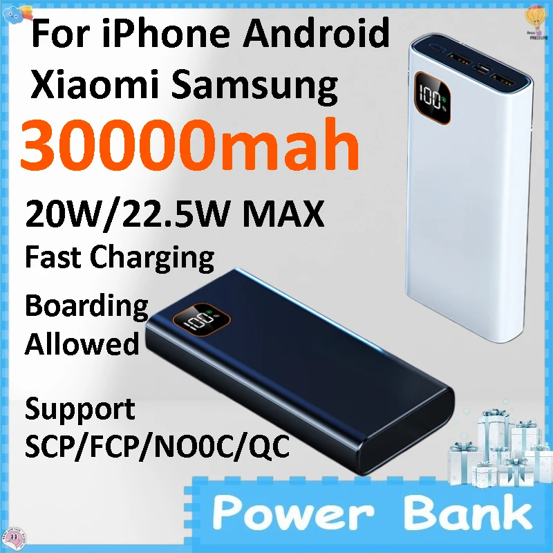 30000mAh Large Capacity Power Bank 22.5W PD Fast Charging Portable Charger External Battery Pack for IPhone 15 16 Samsung Xiaomi
30000mAh Large Capacity Power Bank 22.5W PD Fast Charging Portable Charger External Battery Pack for IPhone 15 16 Samsung Xiaomi