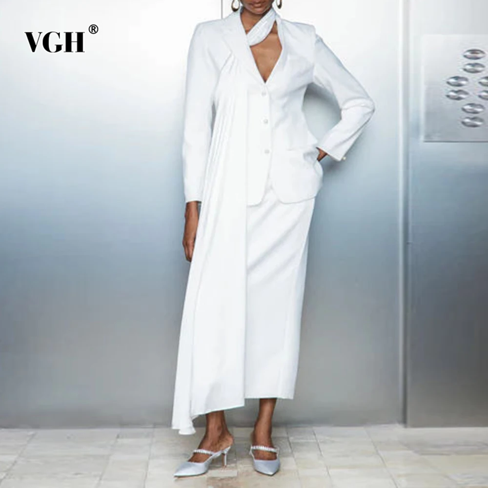 VGH Solid Temperament Slimming Two Piece Sets For Women Lapel Long Sleeve Top High Waist Skirt Casual Set Female Fashion Style 
VGH Solid Temperament Slimming Two Piece Sets For Women Lapel Long Sleeve Top High Waist Skirt Casual Set Female Fashion Style