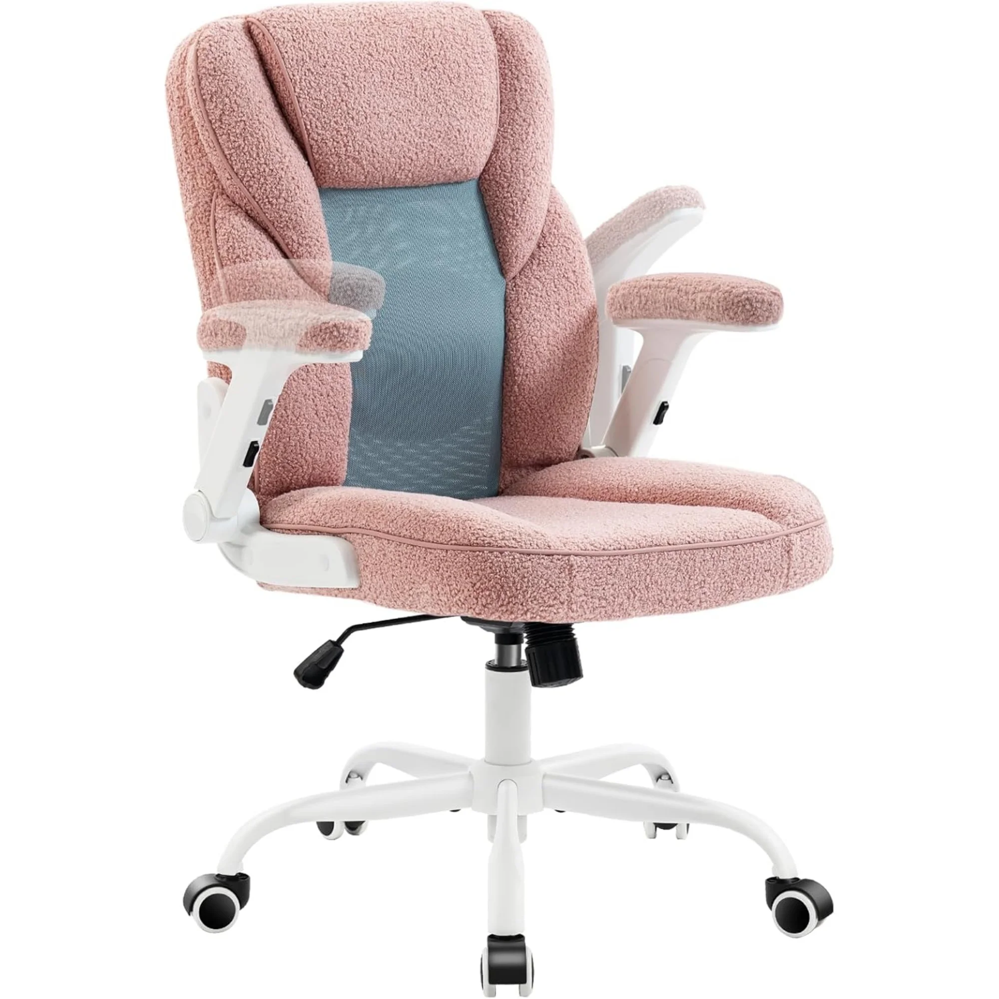 Pink Home Desk Office Chair with Arms and Wheels, Comfortable Executive Computer Chair, Breathable Mesh and Teddy Fleece Fabric Swivel Task Chairs for Women&Girls
Pink Home Desk Office Chair with Arms and Wheels, Comfortable Executive Computer Chair, Breathable Mesh and Teddy Fleece Fabric Swivel Task Chairs for Women&Girls
