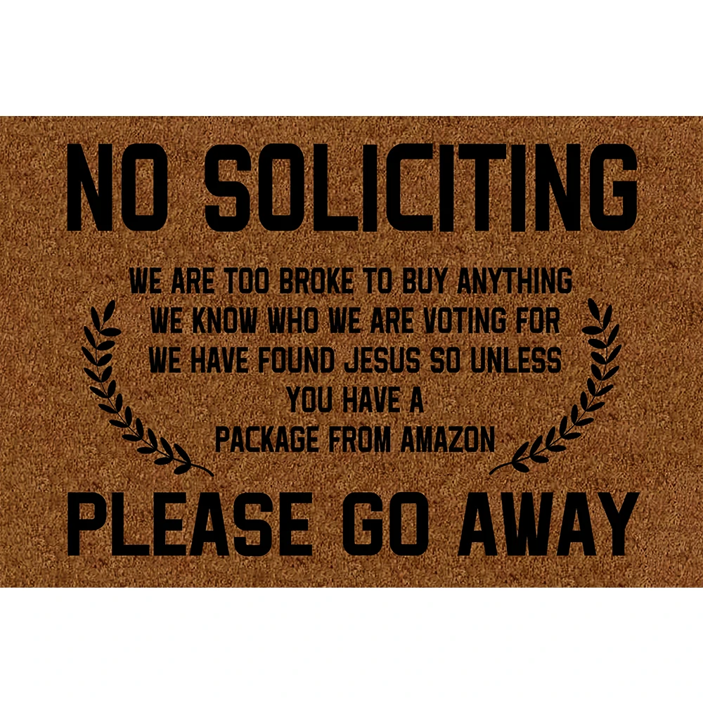 No Soliciting Please Go Away Doormat Non-Slip Rubber Home Office Decorative Indoor Outdoor Kitchen Funny Door Mat
No Soliciting Please Go Away Doormat Non-Slip Rubber Home Office Decorative Indoor Outdoor Kitchen Funny Door Mat