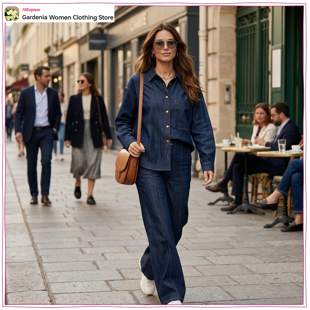 Casual High Rise Jogger Wide Leg Jeans Sets for Women Blue Denim 2 Piece Set Oversized Denim Shirt Matching Tonal Wide Leg Jeans
Casual High Rise Jogger Wide Leg Jeans Sets for Women Blue Denim 2 Piece Set Oversized Denim Shirt Matching Tonal Wide Leg Jeans