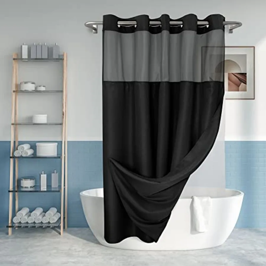 No Hook Slub Textured Shower Curtain with Snap-in PEVA Liner Set - 71" x 74" 72",Hotel Style with See Through Top Window, Machi
No Hook Slub Textured Shower Curtain with Snap-in PEVA Liner Set - 71" x 74" 72",Hotel Style with See Through Top Window, Machi