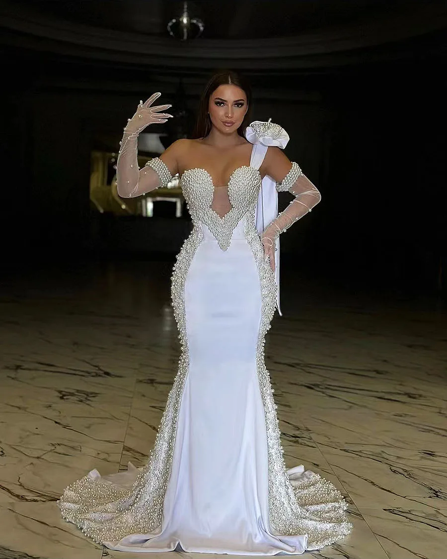 Luxury 2024 White Mermaid Wedding Dress Dubai Off Shoulder Sleeveless Pearls Court Train Vestido De Noiva Formal Dresses
Luxury 2024 White Mermaid Wedding Dress Dubai Off Shoulder Sleeveless Pearls Court Train Vestido De Noiva Formal Dresses